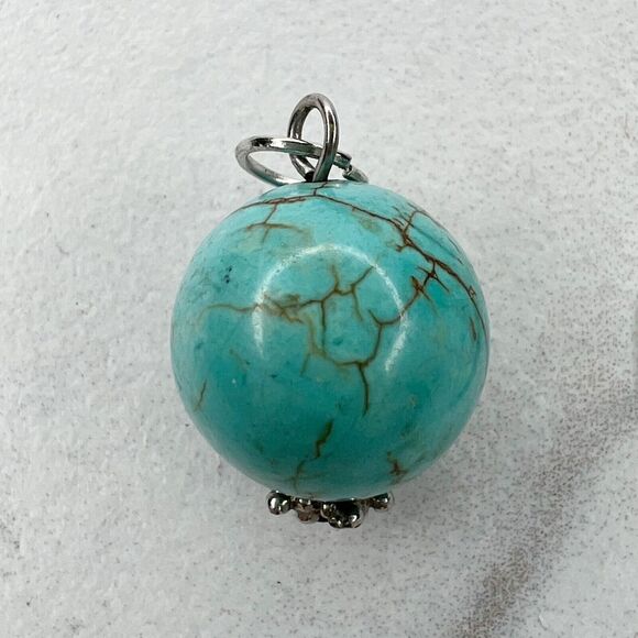 Silver Tone Faux Turquoise Bubble Bead Upcycled Pendant - Picture 3 of 3